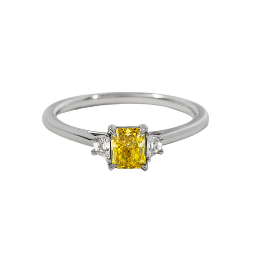 Radiant Cut Natural Fancy Yellow Diamond Trilogy Engagement Ring