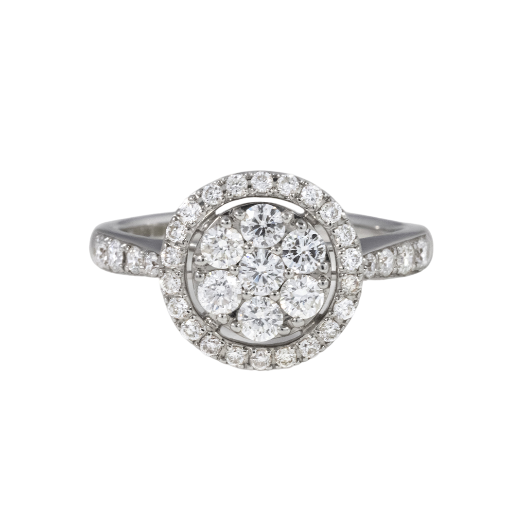 Round Cluster Illusion Set Halo Diamond Band Engagement Ring