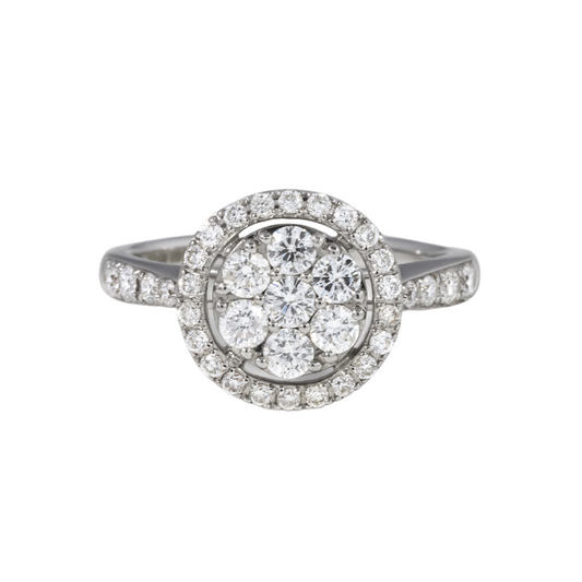 Round Cluster Illusion Set Halo Diamond Band Engagement Ring
