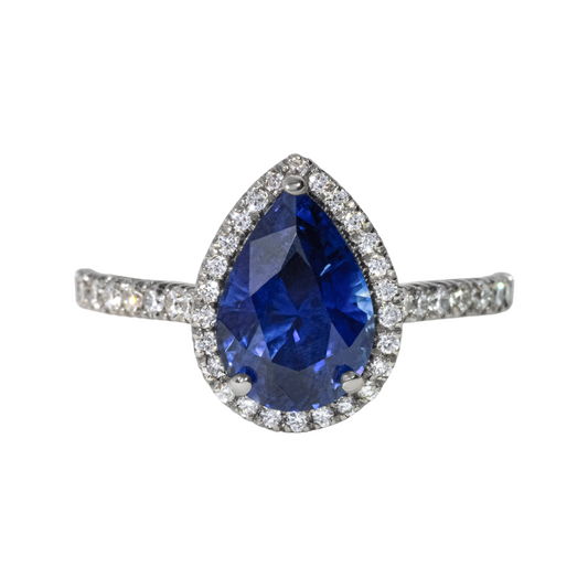 Sapphire Pear Halo Engagement Ring - 2.59ct