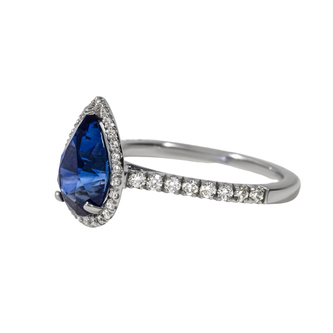 Sapphire Pear Halo Engagement Ring - 2.59ct