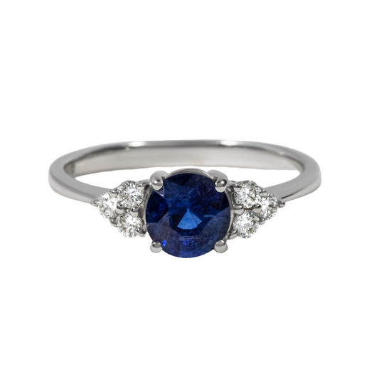 Round Sapphire Trilogy Engagement Ring