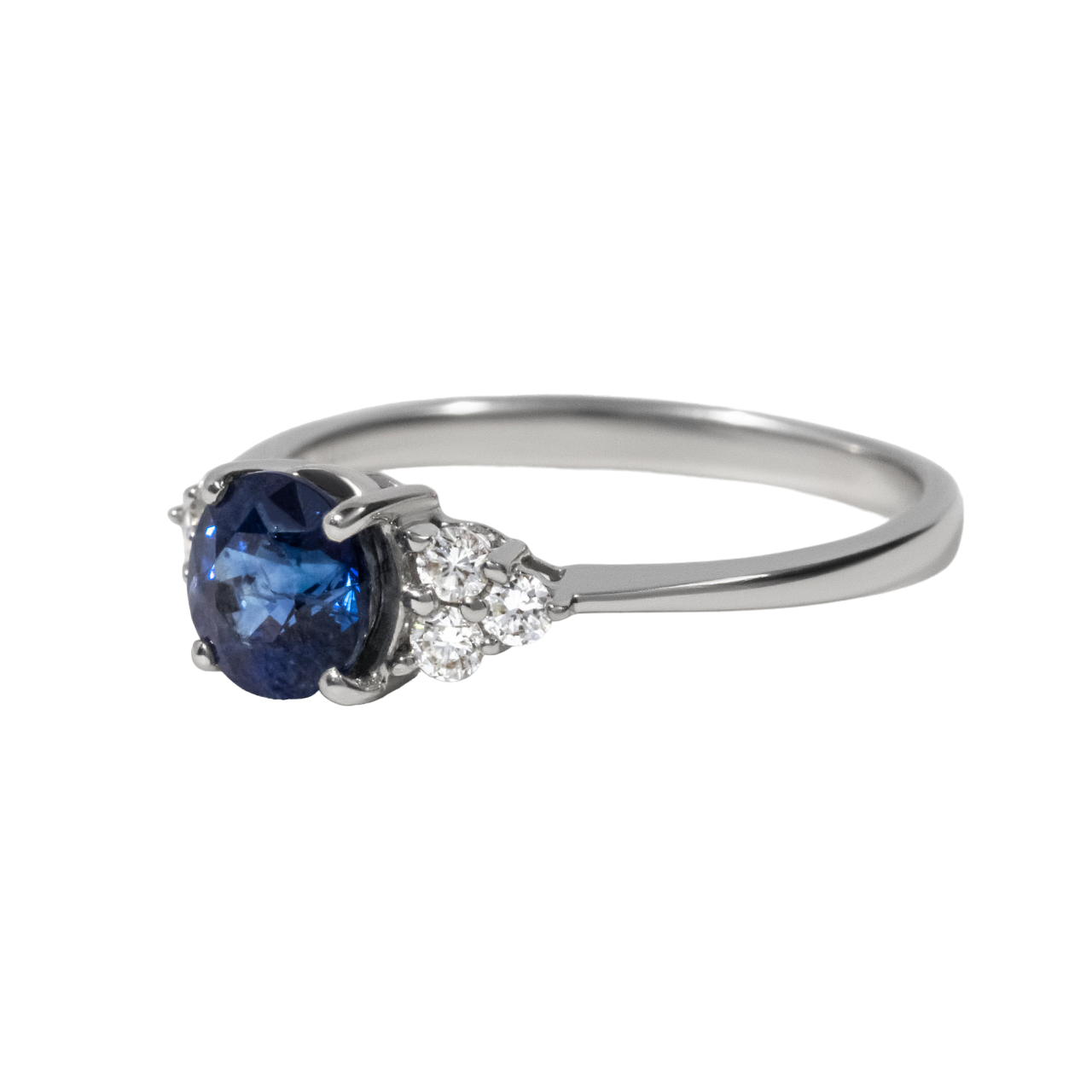 Round Sapphire Trilogy Engagement Ring