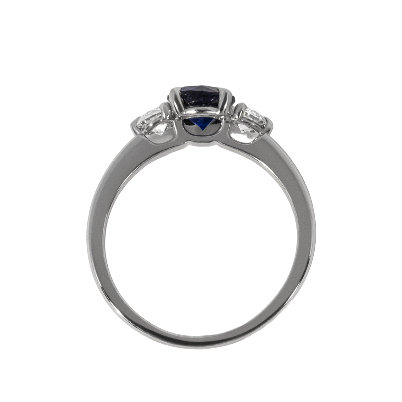 Round Blue Sapphire Trilogy Engagement Ring - 0.99ct