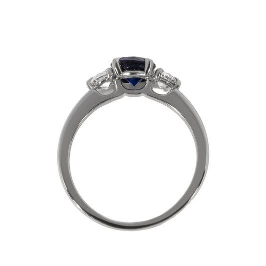 Round Blue Sapphire Trilogy Engagement Ring - 0.99ct