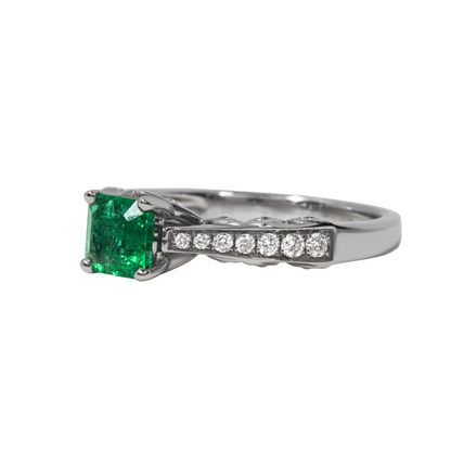 Asscher Zambian Emerald Pave Set Engagement Ring