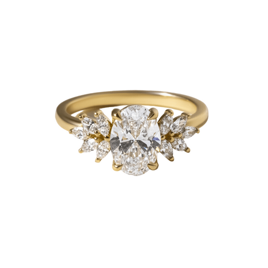 1.50 Ct Lab Grown Oval Yellow Gold Anastasia Cluster Engagement Ring
