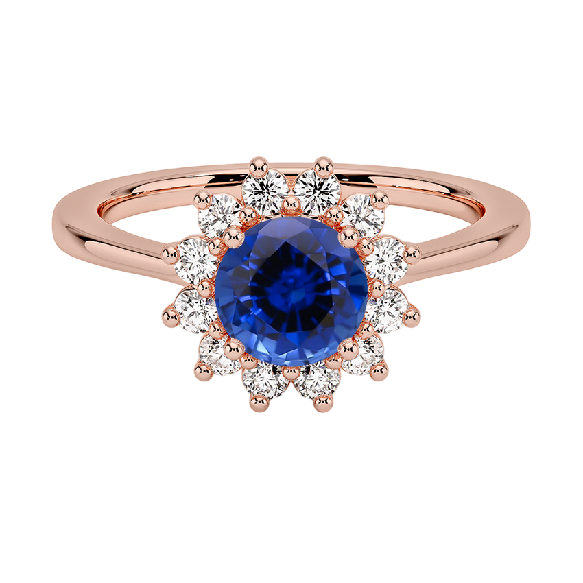 Sapphire Sunburst Halo Diamond Ring