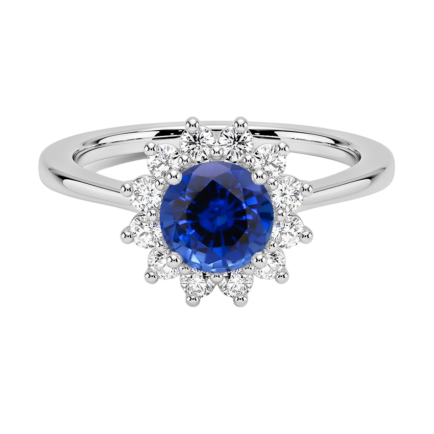 Sapphire Sunburst Halo Diamond Ring