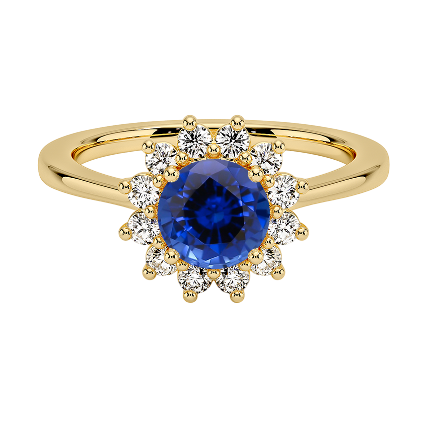 Sapphire Sunburst Halo Diamond Ring