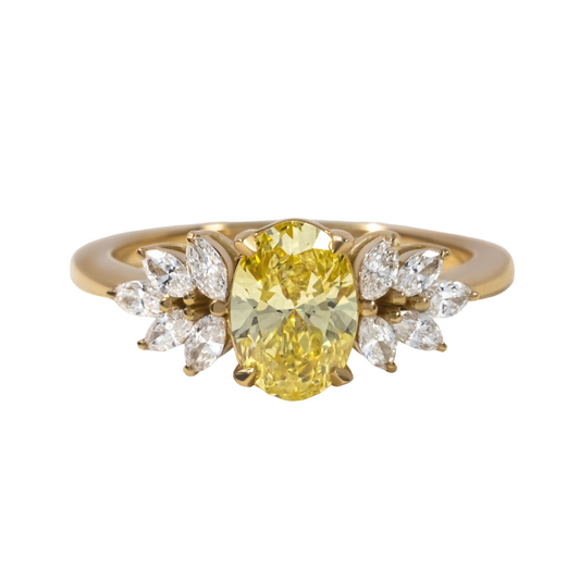 1 Ct Oval Fancy Yellow Diamond Yellow Gold Trilogy Engagement Ring