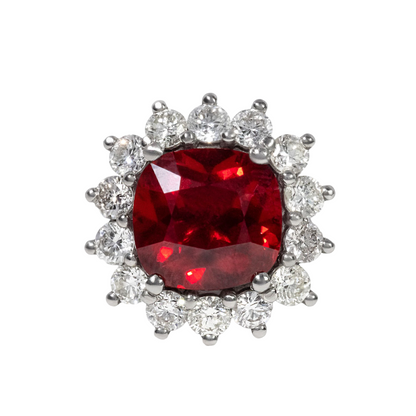 4.20ct Lab Grown Cushion Ruby Diamond Cluster Engagement Ring