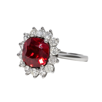 4.20ct Lab Grown Cushion Ruby Diamond Cluster Engagement Ring