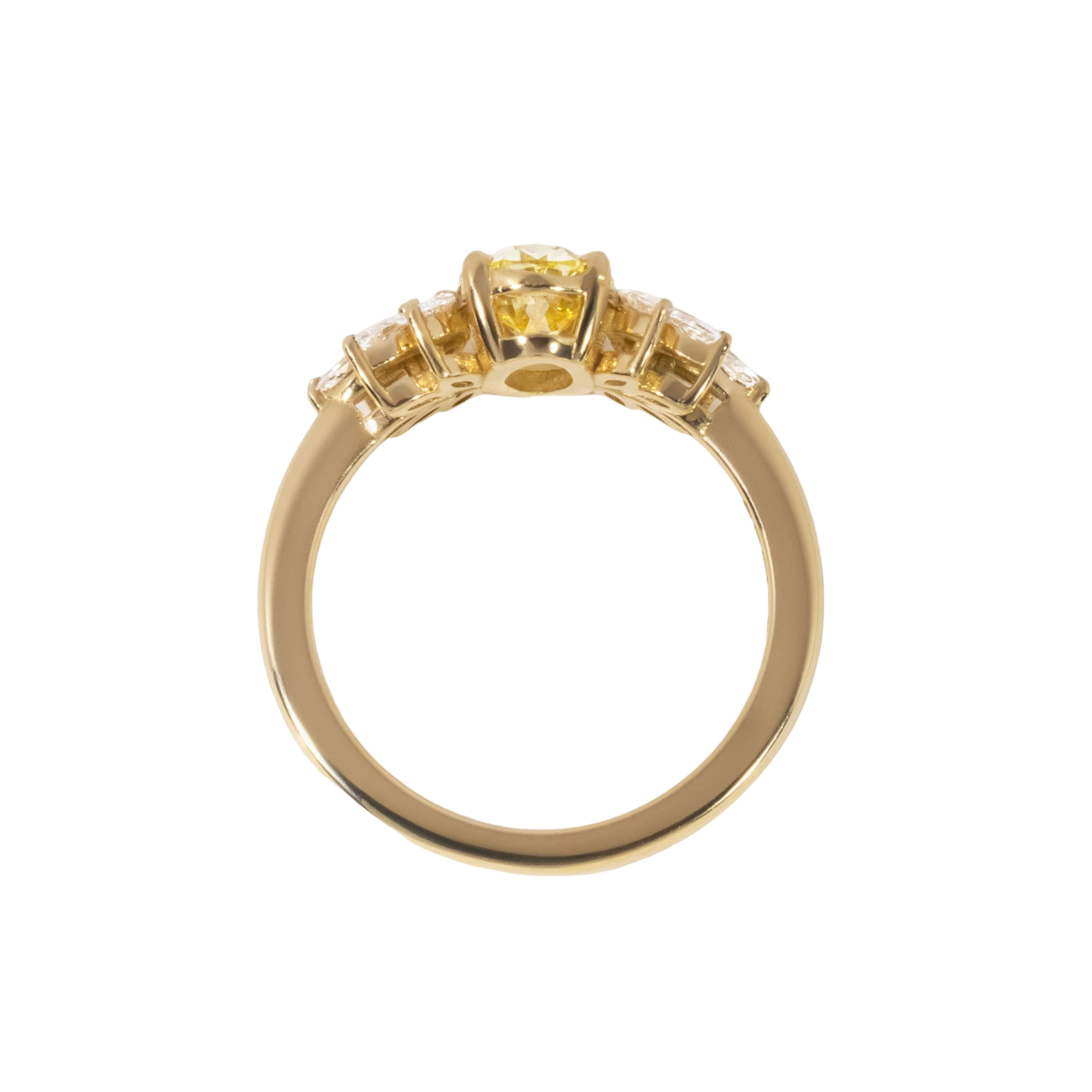 1 Ct Oval Fancy Yellow Diamond Yellow Gold Trilogy Engagement Ring