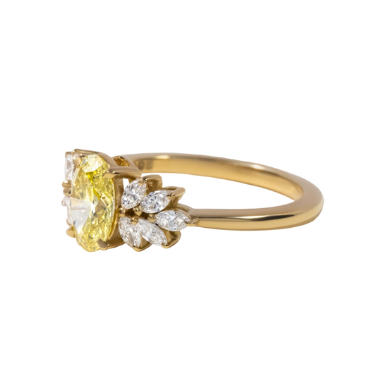 1 Ct Oval Fancy Yellow Diamond Yellow Gold Trilogy Engagement Ring