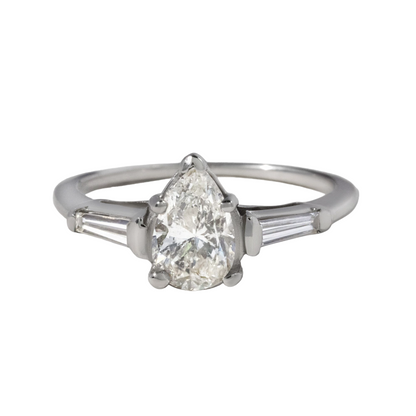 0.80ct Diamond Pear Baguette Trilogy Engagement Ring