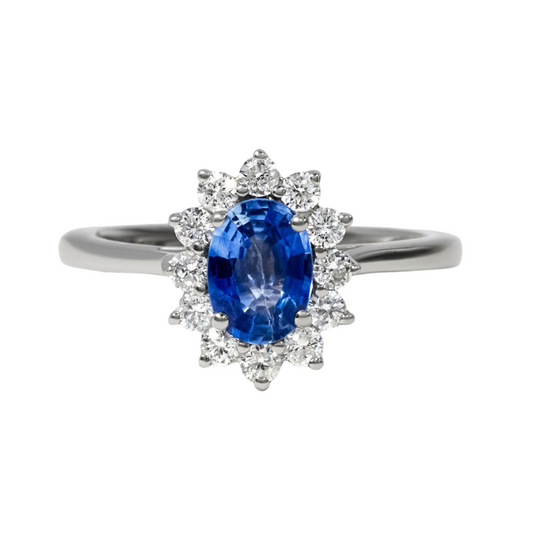 Light Blue Oval Sapphire Engagement Ring - 1.00ct