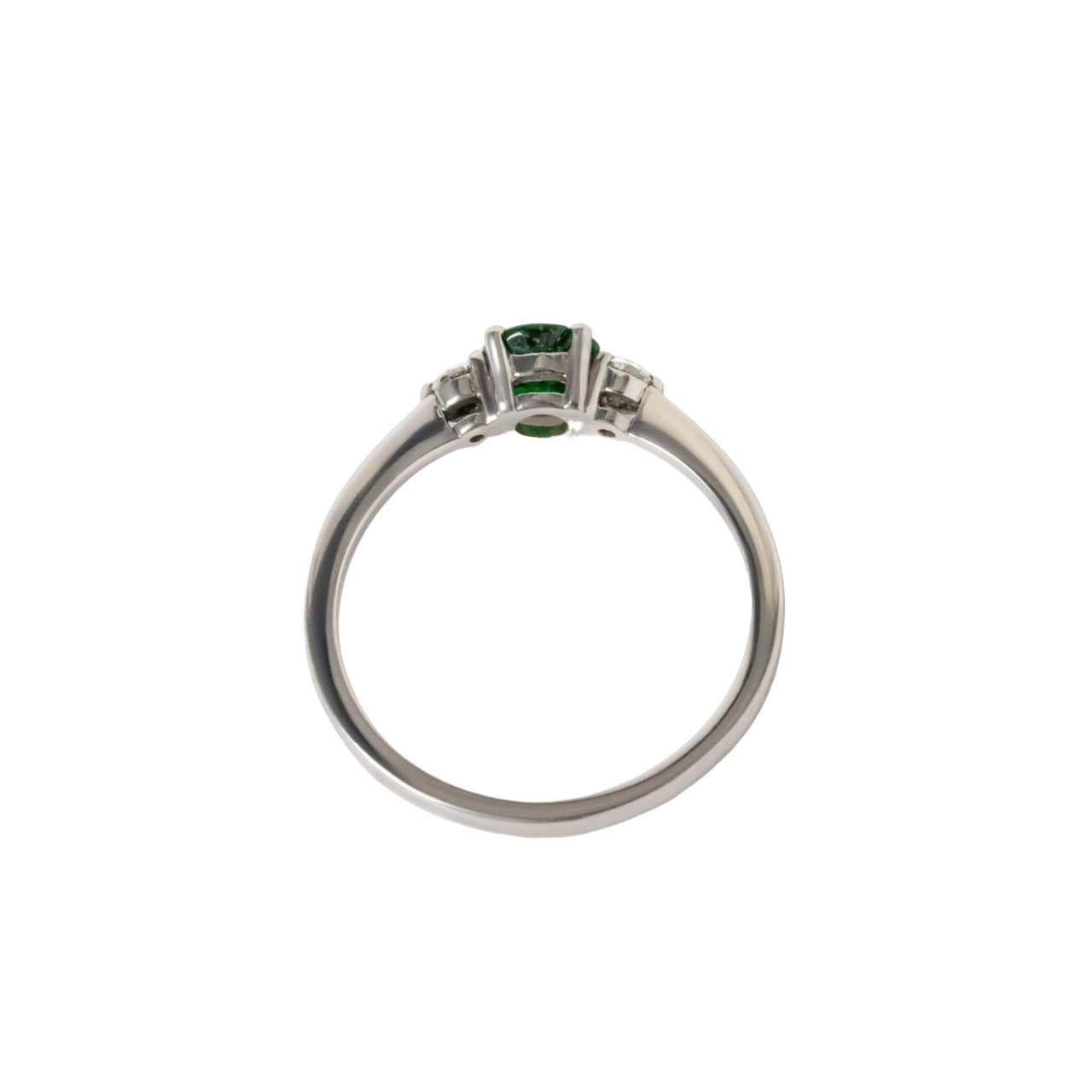 0.80 Carat Round Green Emerald And Diamond Three Stone Engagement Ring