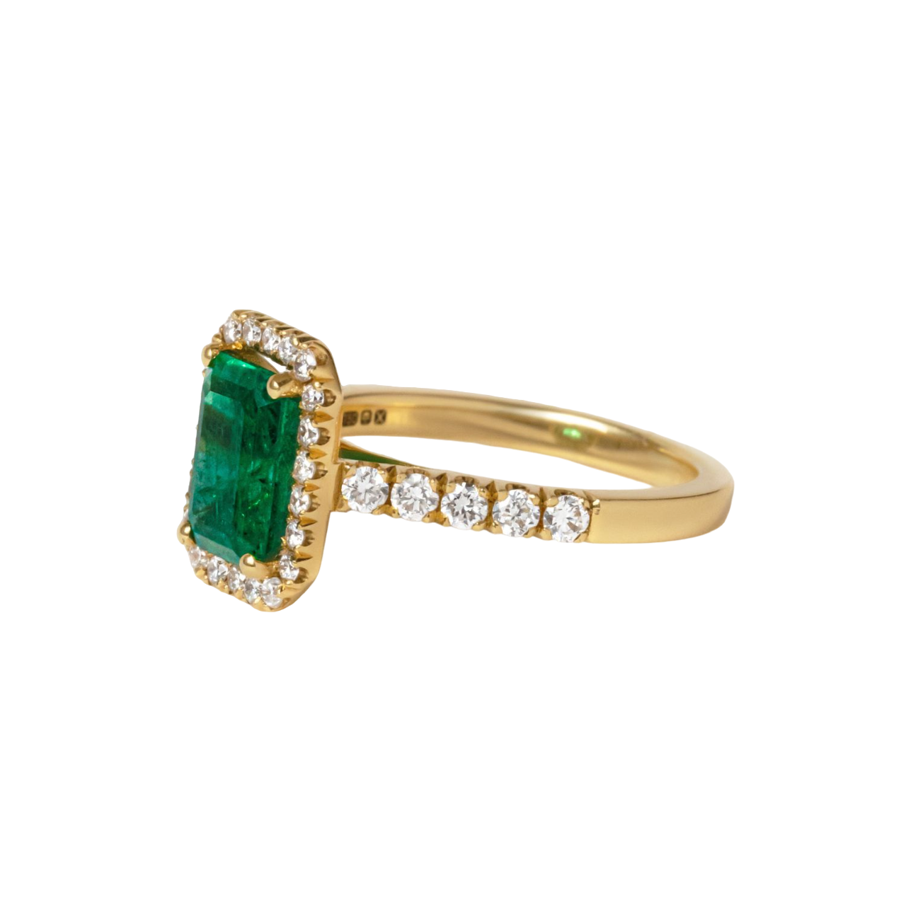 1.50 Carat Green Emerald Yellow Gold Maya Halo Engagement Ring