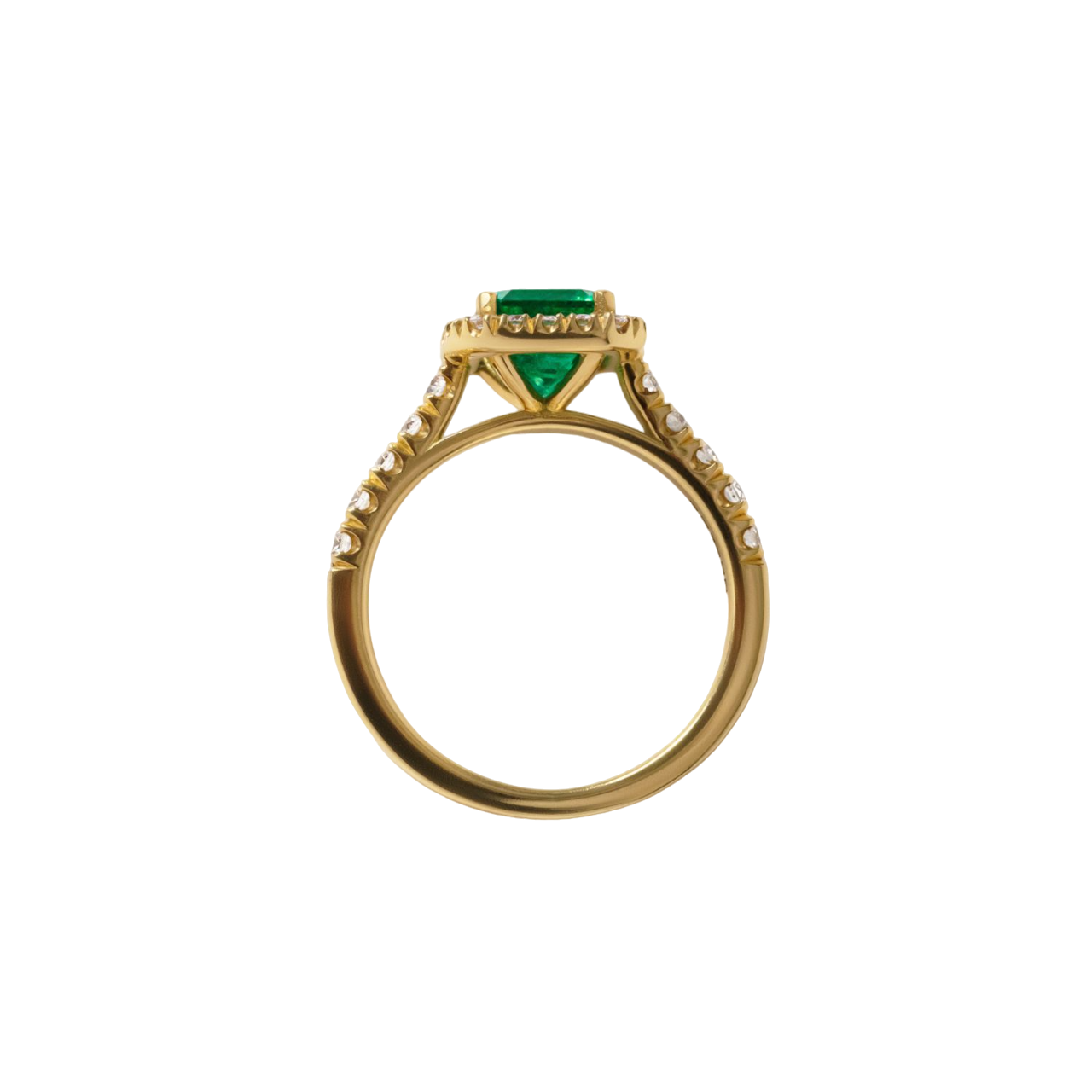 1.50 Carat Green Emerald Yellow Gold Maya Halo Engagement Ring