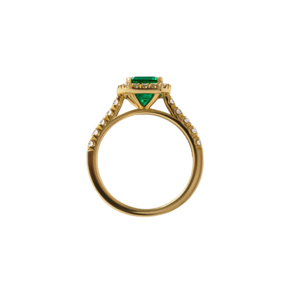 1.50 Carat Green Emerald Yellow Gold Maya Halo Engagement Ring