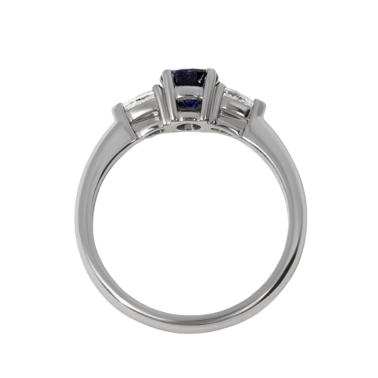 Round Blue Sapphire Trilogy Engagement Ring - 0.40ct