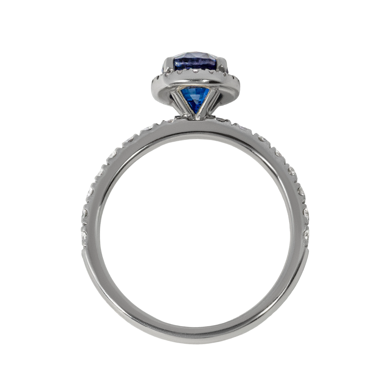 Oval Blue Sapphire Halo Engagement Ring - 1.70ct