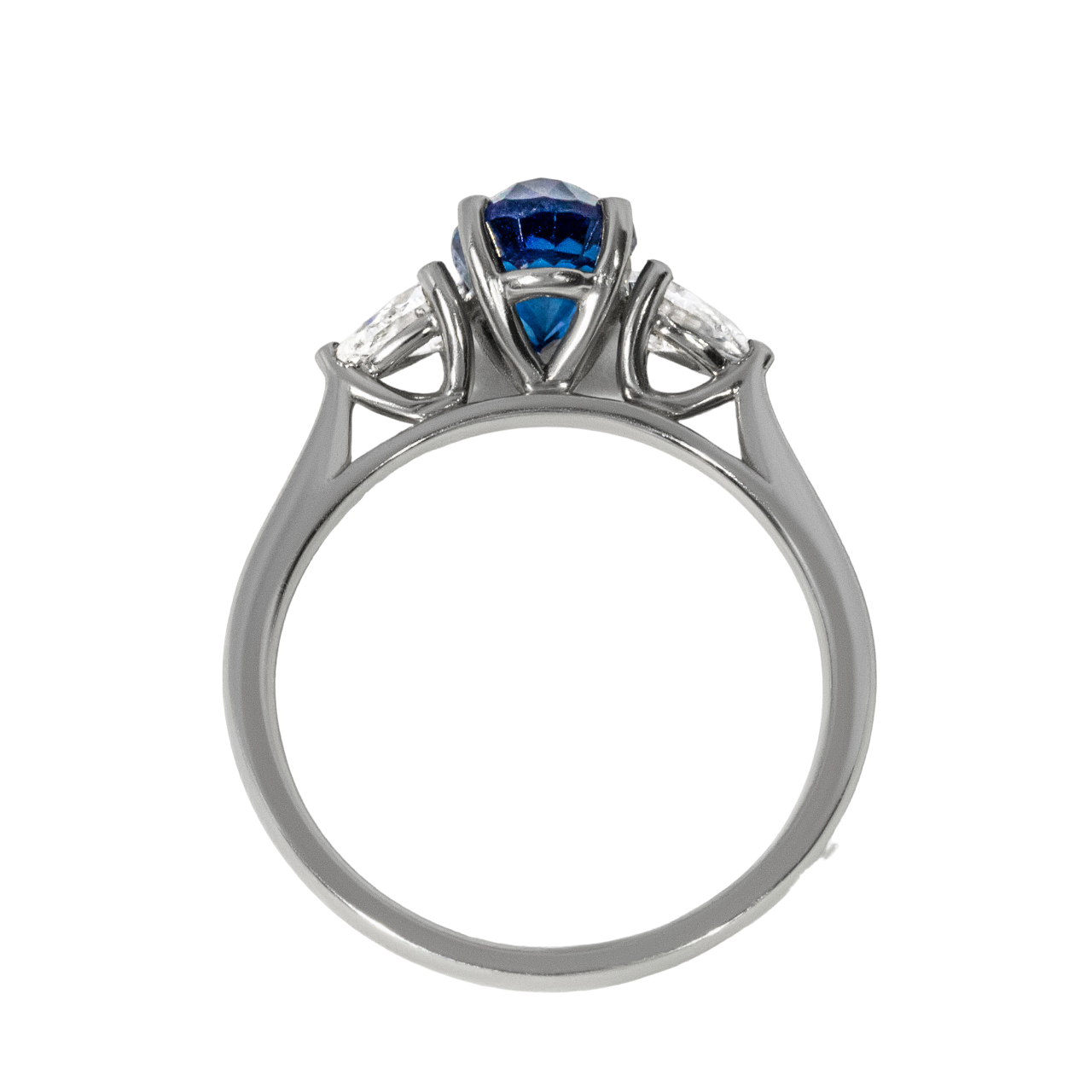 Oval Blue Sapphire Trilogy Engagement Ring - 1.75ct