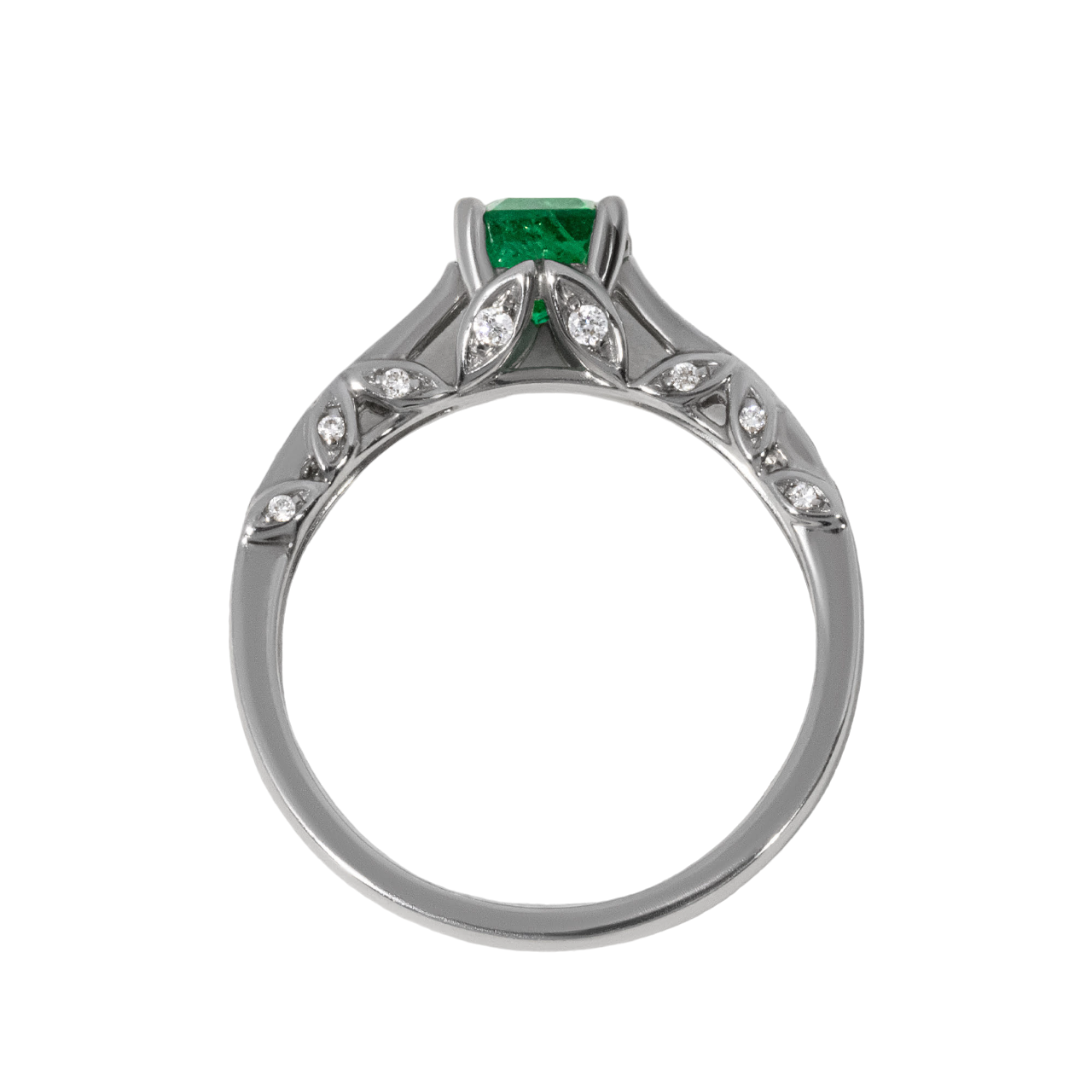 Asscher Zambian Emerald Pave Set Engagement Ring