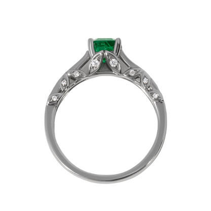 Asscher Zambian Emerald Pave Set Engagement Ring