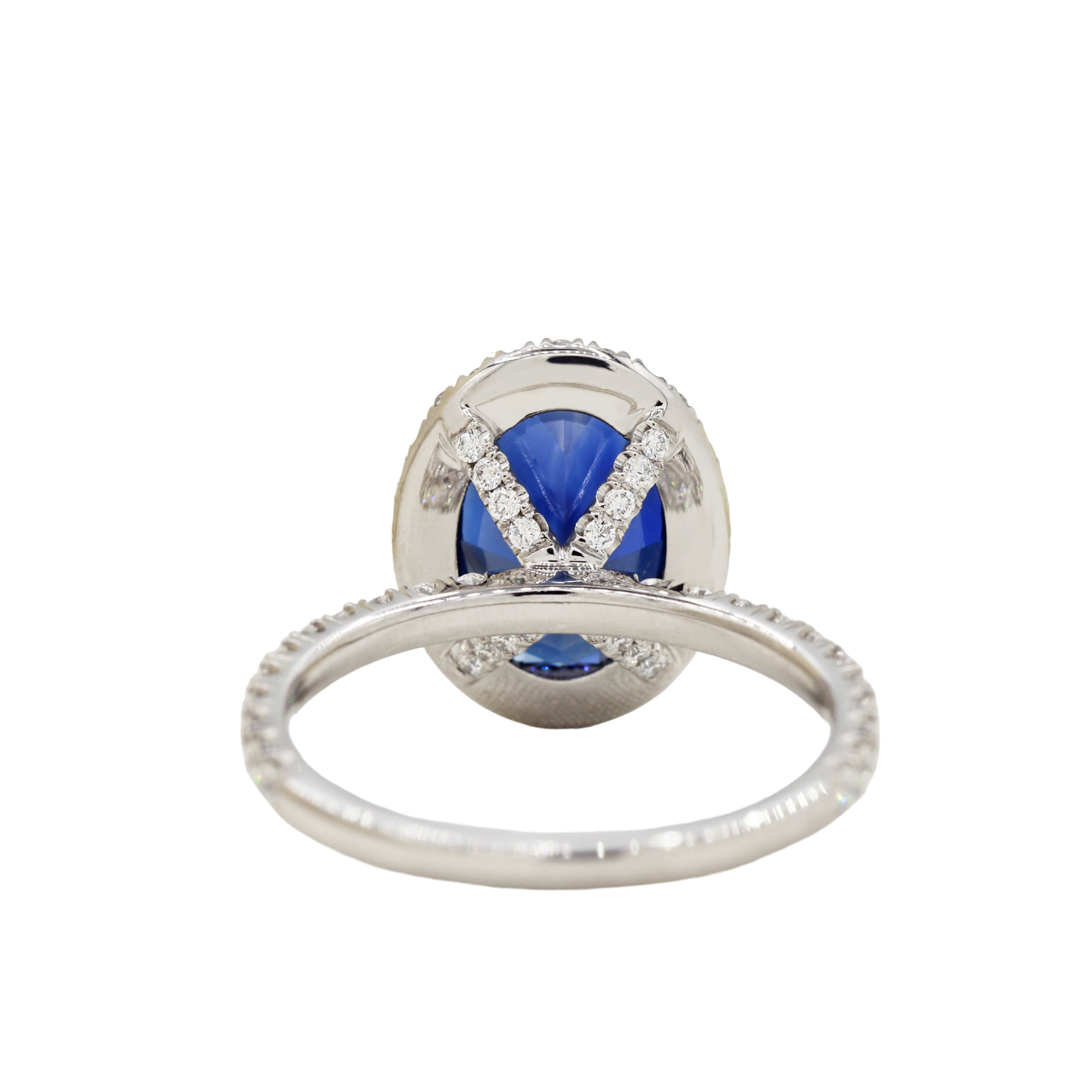 Oval Blue Sapphire Halo Engagement Ring - 3.85ct