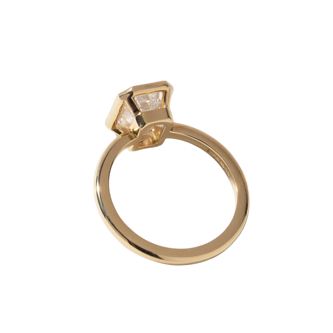 2.05 Carat Lab Grown Emerald Cut Yellow Gold Chloe Bezel Engagement Ring