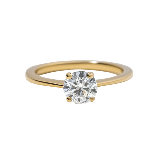 Yellow Gold Solitaire Engagement Ring Round Lab Diamond - 1.00ct
