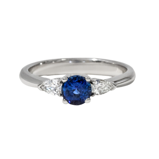 Round Blue Sapphire Trilogy Engagement Ring - 0.40ct