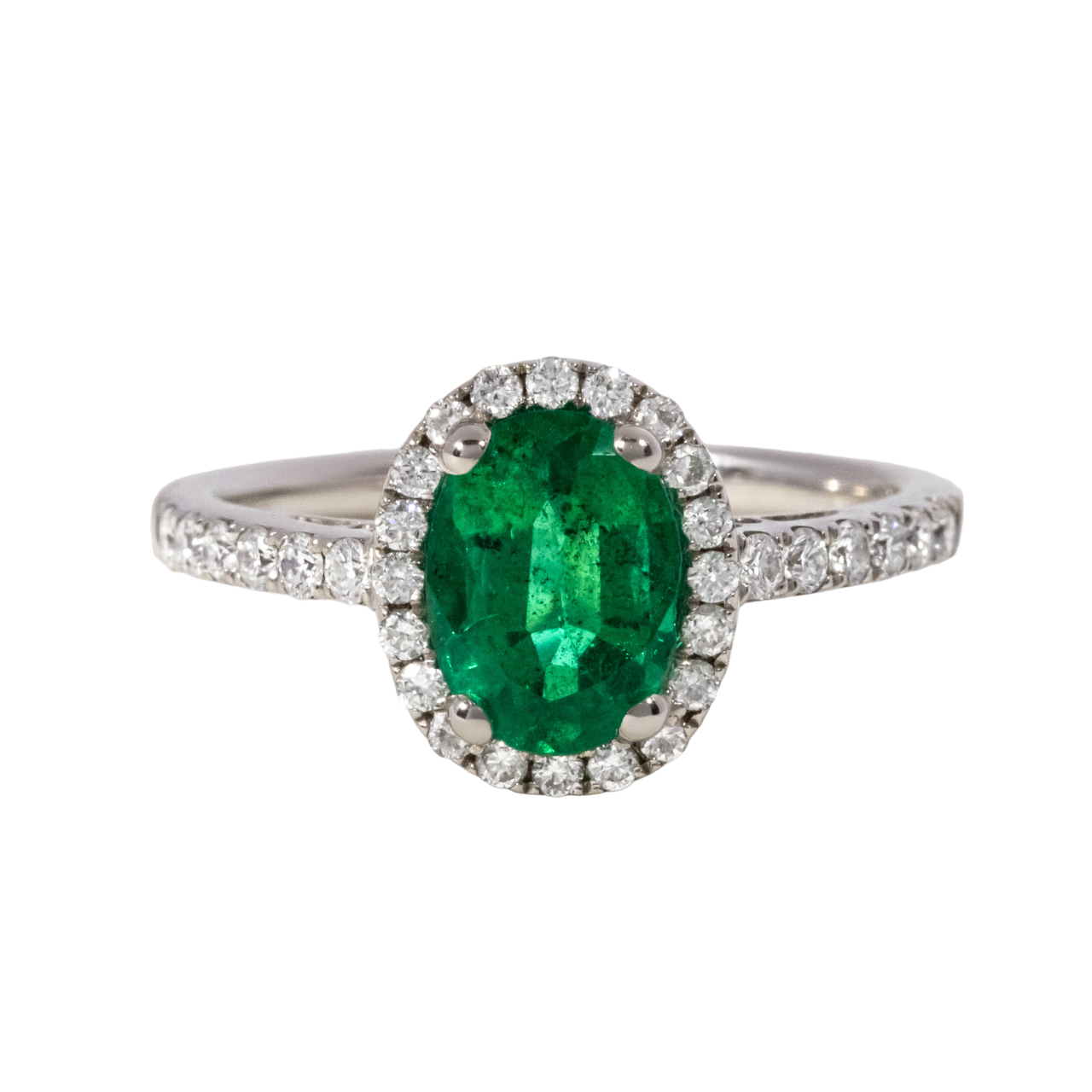 Oval Emerald Halo Engagement Ring 1.00ct