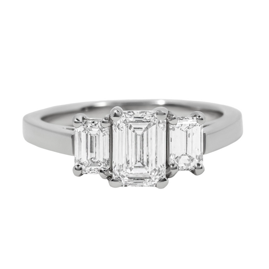 Emerald Lab Grown Diamond Trilogy Engagement Ring- 0.87ct