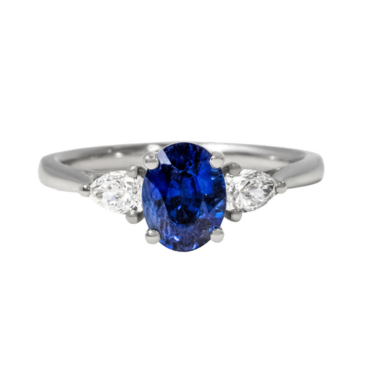 Oval Blue Sapphire Trilogy Engagement Ring - 1.75ct