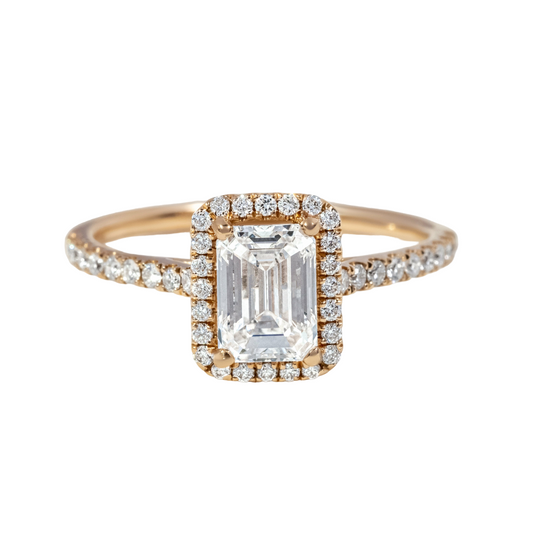Rose Gold Emerald Halo Engagement Ring- 1.01ct