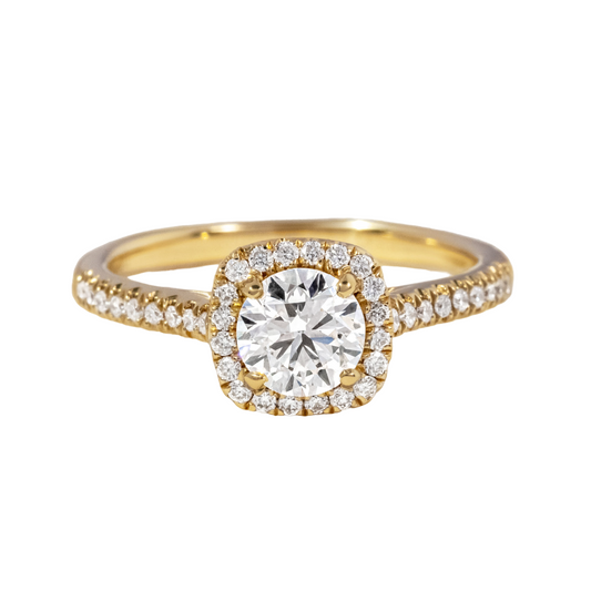Round Lab Diamond Yellow Gold Halo Engagement Ring- 0.70ct