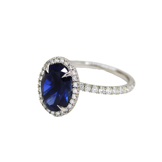 Oval Blue Sapphire Halo Engagement Ring - 3.85ct