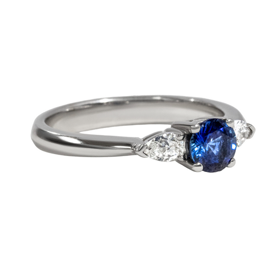 Round Blue Sapphire Trilogy Engagement Ring - 0.40ct