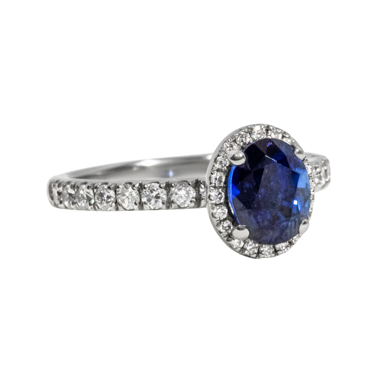 Oval Blue Sapphire Halo Engagement Ring - 1.70ct