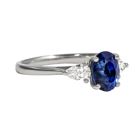 Oval Blue Sapphire Trilogy Engagement Ring - 1.75ct