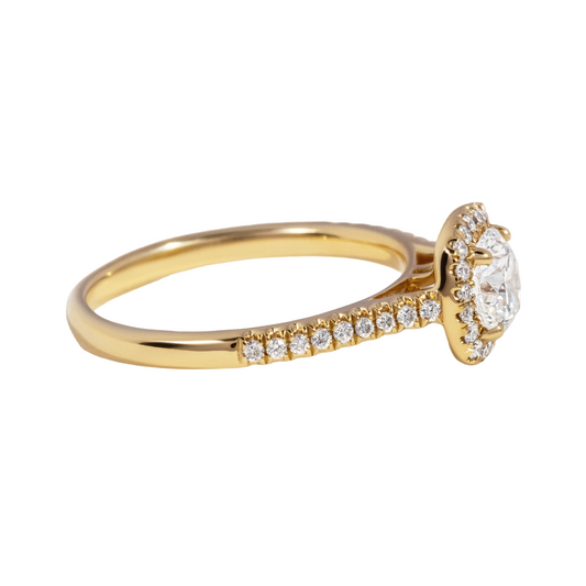 Round Lab Diamond Yellow Gold Halo Engagement Ring- 0.70ct