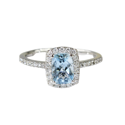 Cushion Cut Aquamarine In Diamond Halo- 1.00ct