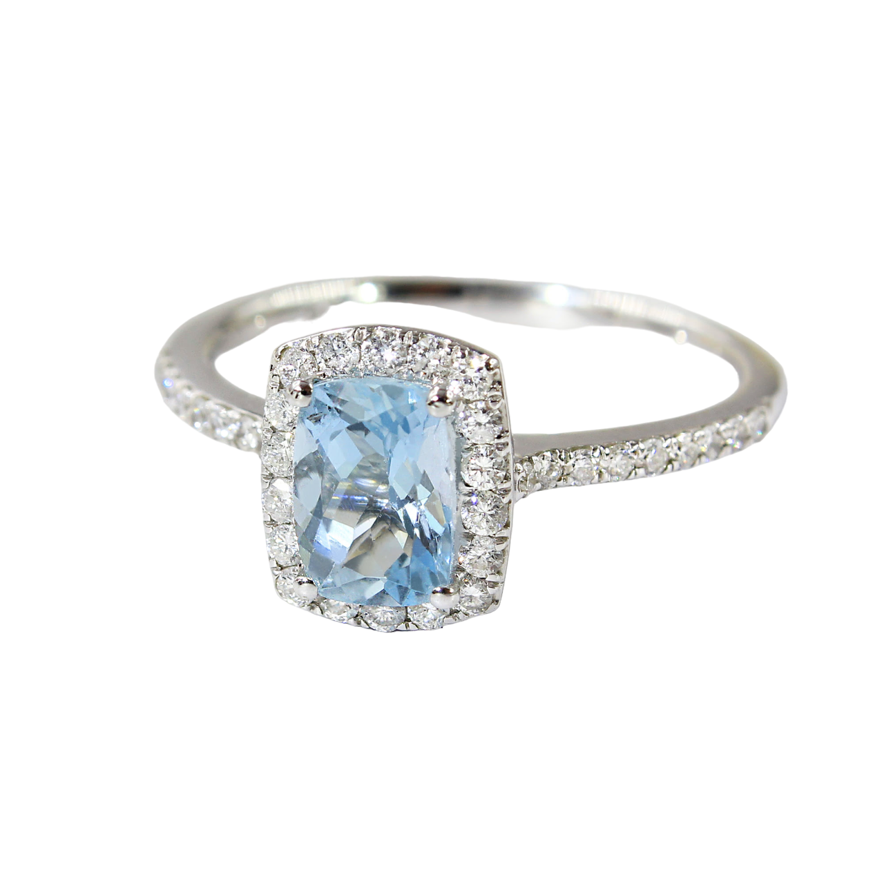 Cushion Cut Aquamarine In Diamond Halo- 1.00ct