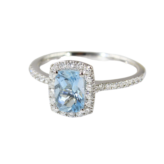 Cushion Cut Aquamarine In Diamond Halo- 1.00ct