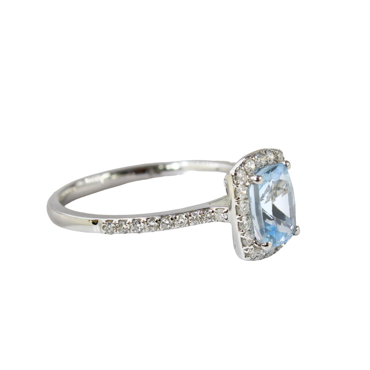 Cushion Cut Aquamarine In Diamond Halo- 1.00ct