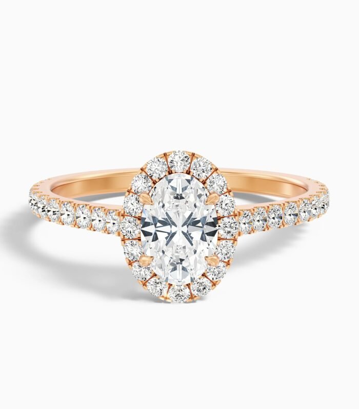 Adley 2 Carat Oval Halo Pave Moissanite Diamond Ring in 10k Rose Gold